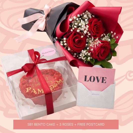 SB1 Bento Cake + 3 Roses + Postcard