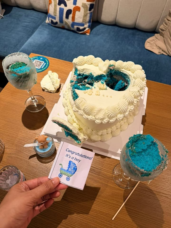 8" White Gender Reveal Heart Cake
