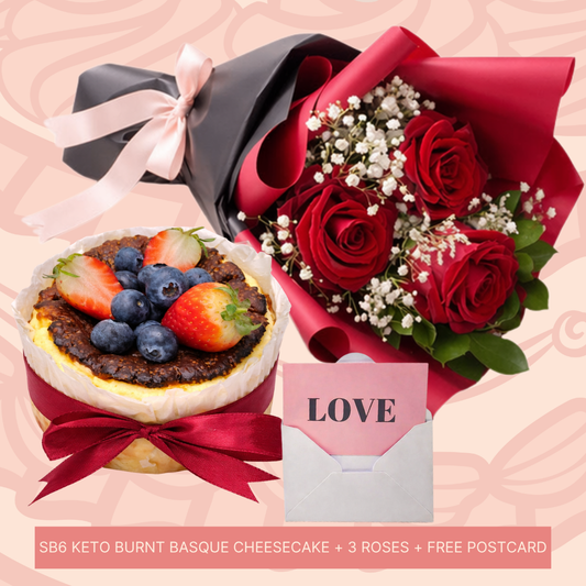 SB6 Keto Basque Cheesecake + 3 Roses + Postcard